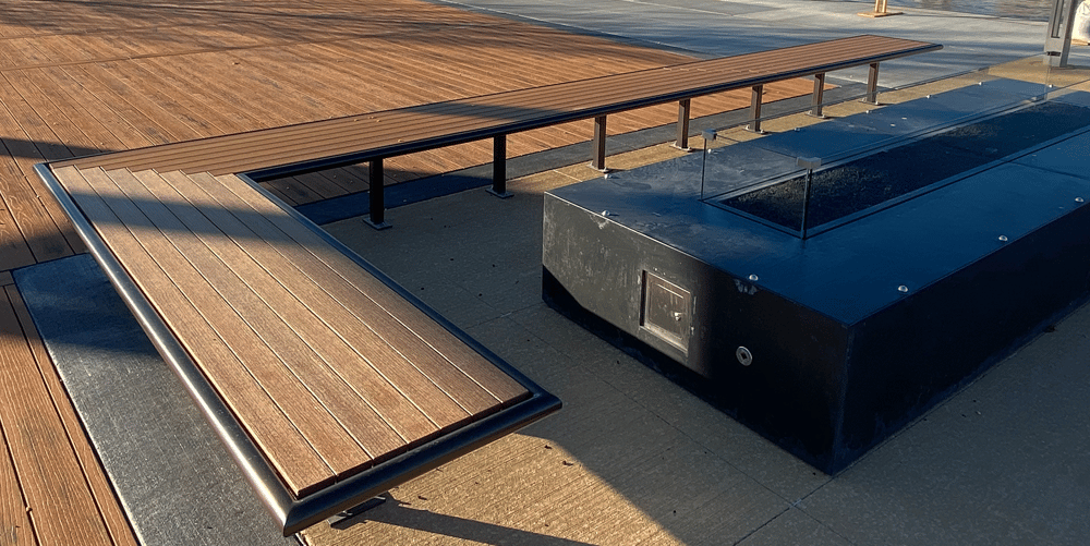 Custom Bench Wrapped Around a Fire Table