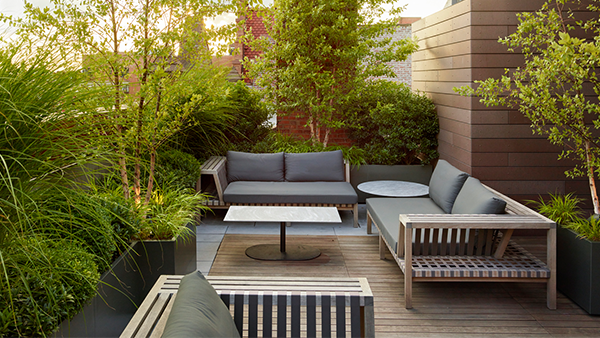 Deep comfortable seats create a lounge feel for terraces