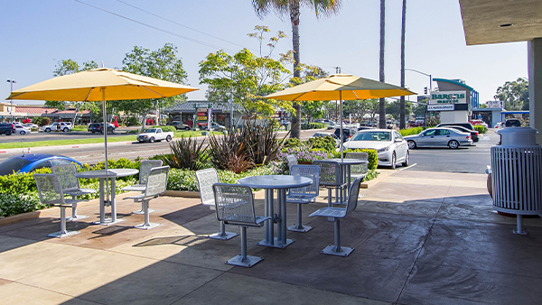 Outdoor dining in public spaces may necessitate furniture anchored to the ground
