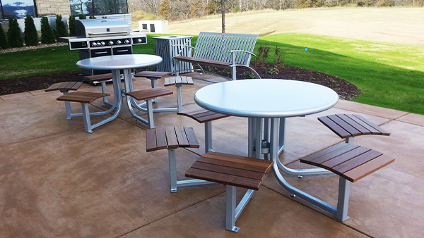 Outdoor dining spaces can be a valued amenity for offices and multifamily buildings