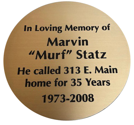 Round memorial plaque with recessed letters. This is an alternative plaque design than the "standard". 