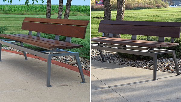 benches made with ipe and recycled plastic