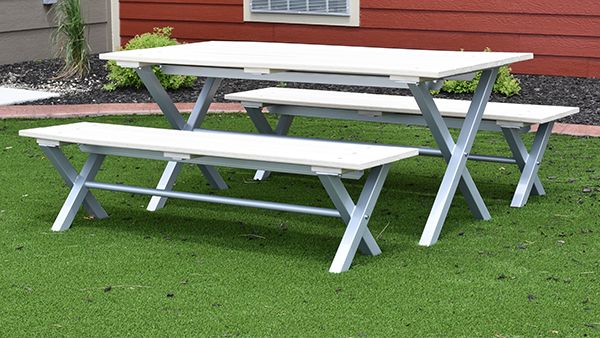 Jena table and benches make for good outdoor work areas