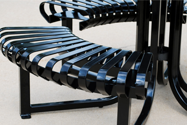 Black metal bench with a powder coat finish.  